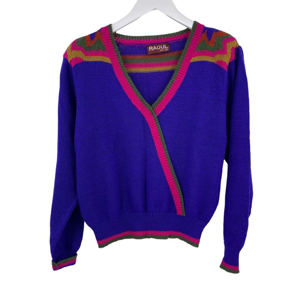 Vintage Raoul color block wrap sweater size‎ Medium petite purple 90s 80s